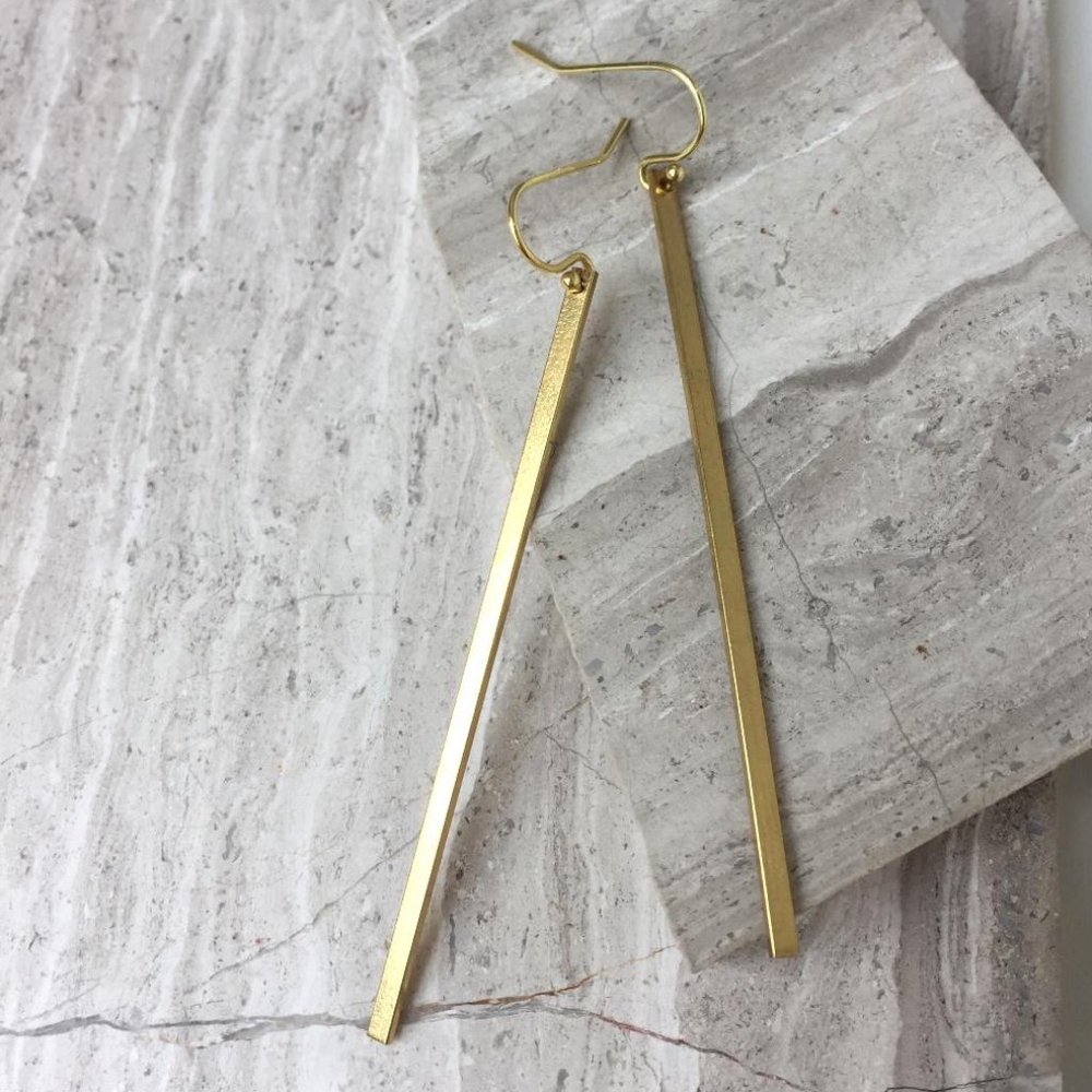 14K gold/ Ster. Silver Long brass bar Earrings